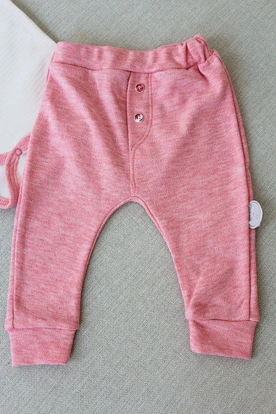 3-6 6-9 9-12 Ay Melanjlı Uzun Kollu Zıbınlı 2li Kız Bebek Takımı Pembe - Resim 2