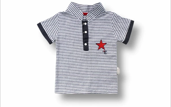 6-9 9-12 12-18 Ay Vip Yaka Şapkalı Kısa Kollu Sweat 3lü Erkek Bebek Takımı Gri - Resim 2