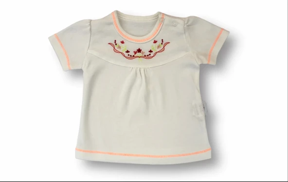 3-6 6-9 9-12 12-18 Ay Anadolu Çiçeği Nakışlı Kısa Kollu Sweatli 2li Kız Bebek Takımı Turuncu - Resim 2