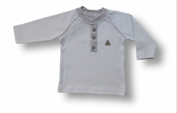 3-6 6-9 9-12 Ay Melanjlı Uzun Kollu Sweatli 2li Erkek Bebek Takımı Mavi - 2