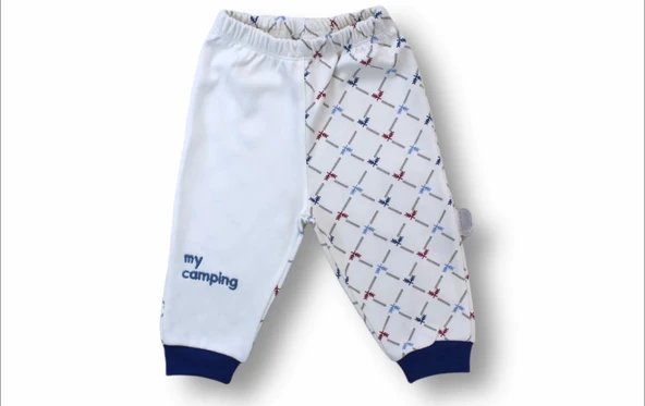 3-6 6-9 9-12 Ay My Camping Nakışlı Bandajlı Uzun Kollu Zıbınlı 3lü Erkek Bebek Takımı Ekru - Resim 3