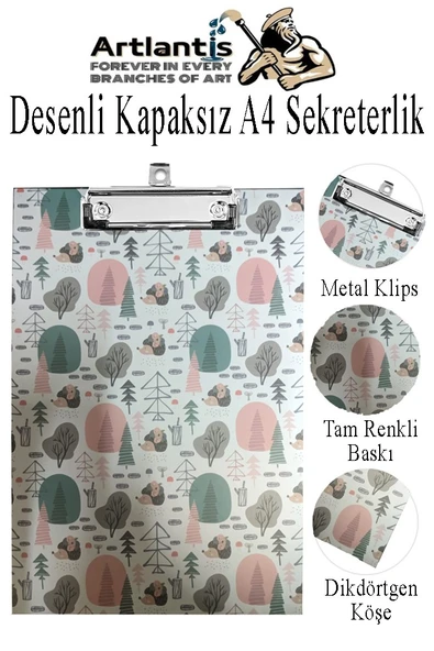 Desenli Sekreterlik Kapaksız A4 1 Adet Renkli A4 Kapaksız Sekreterlik Klipsli Metal Mekanizmalı 80 Yaprak Kapasiteli