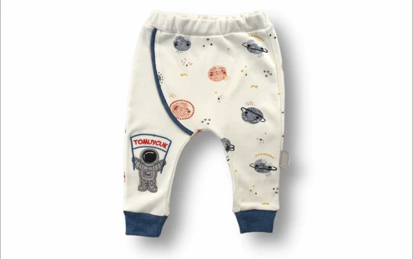 3-6 6-9 9-12 Ay Şirin Kozmonot Nakışlı Şapkalı Uzun Kollu Zıbınlı 3lü Kız-erkek Bebek Takımı Ekru - 3