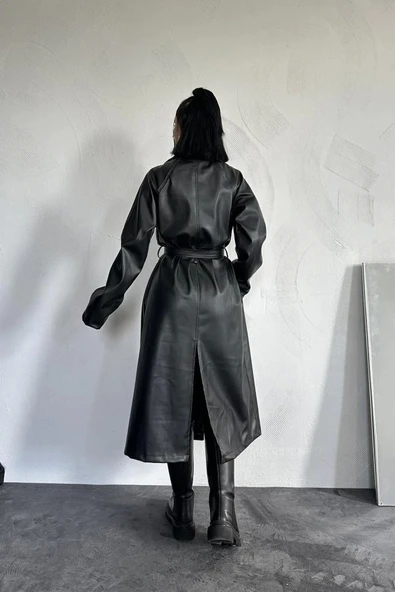 Siyah Reglan Kol Trençkot - 4