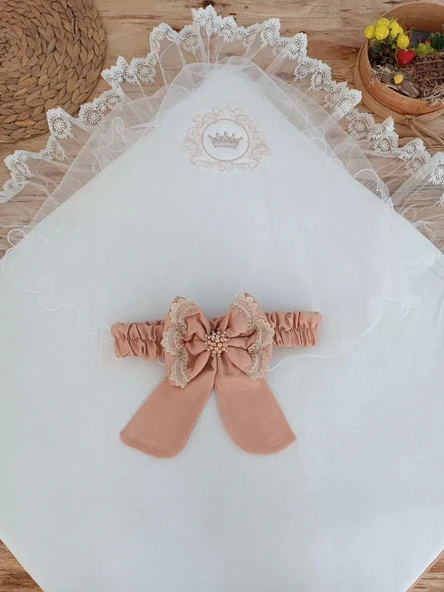 Yenidoğan Pamuk Papatya Desenli Trilüks Unisex Kundak Bebek Battaniyesi Kahverengi - 4
