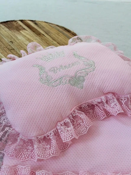 Yenidoğan Sahra Taç Nakışlı Trilüks 2li Alt Açma Seti Pembe - 3