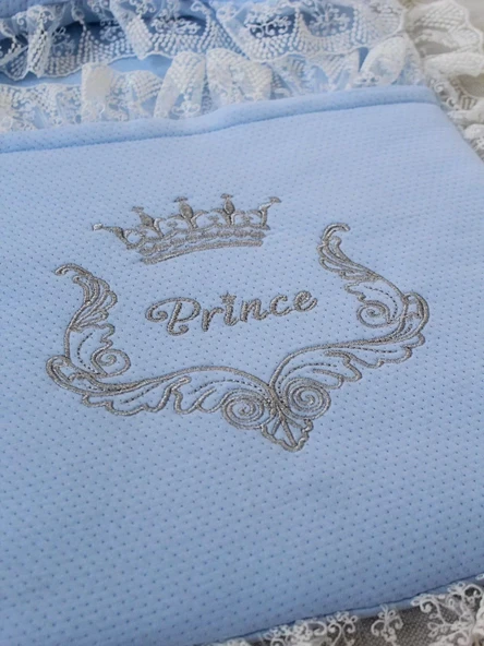 Yenidoğan Sahra Taç Nakışlı Trilüks 2li Alt Açma Seti Mavi - 3