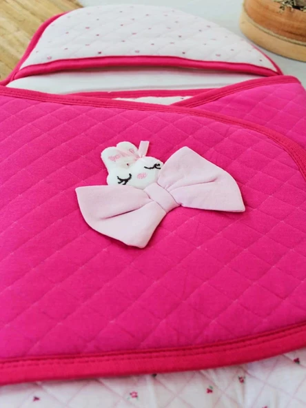 Yenidoğan Açılır Kucaklı Fiyonk Detay Ayaklı Kız Bebek Kundak Pembe - 4