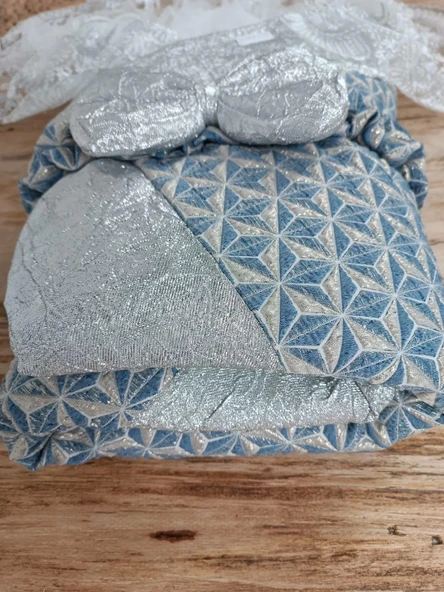 Yenidoğan Piramit Desenli Güpür İşlemeli Bebek Battaniyesi Kundak Gümüş - 3