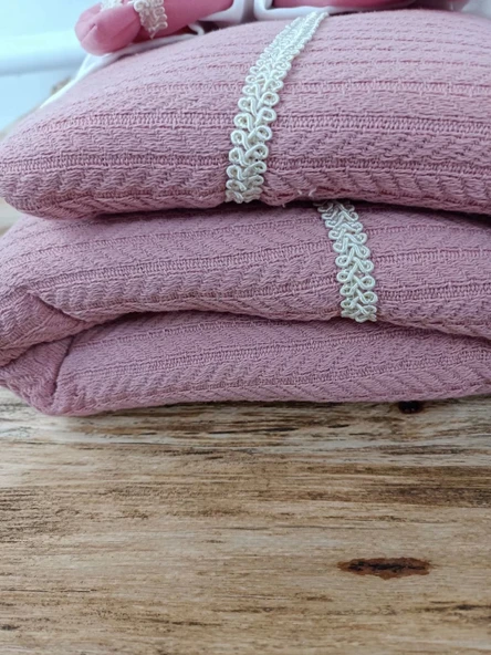 Yenidoğan Tericotton Örgülü Trilüx Bebek Battaniyesi Kundak Gül Kurusu - Resim 2