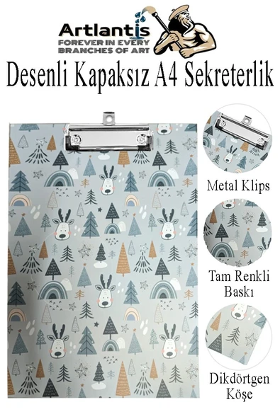 Desenli Sekreterlik Kapaksız A4 1 Adet Renkli Desenli A4 Kapaksız Sekreterlik Klipsli Metal Mekanizmalı 80 Yaprak Kapasiteli - 4