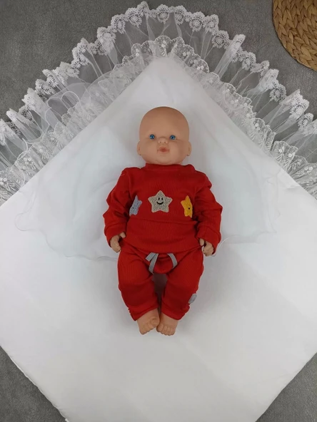 Yenidoğan Bambu Taç Nakışlı Delüks Kundak Bebek Battaniyesi Ekru - 4