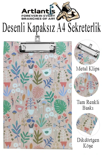 Desenli Sekreterlik Kapaksız A4 1 Adet Renkli Desenli A4 Kapaksız Sekreterlik Klipsli Metal Mekanizmalı 80 Yaprak Kapasiteli - 3