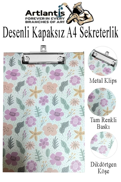 Desenli Sekreterlik Kapaksız A4 1 Adet Renkli Desenli A4 Kapaksız Sekreterlik Klipsli Metal Mekanizmalı 80 Yaprak Kapasiteli - 5