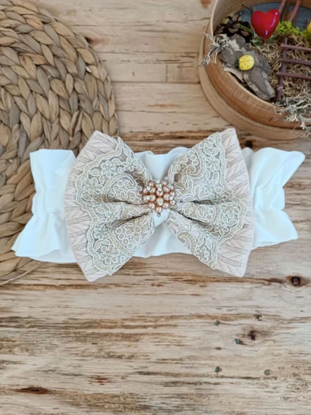 Yenidoğan Teri Cotton Taç Nakışlı Prizma Taş Kundak Bebek Battaniyesi Bej - Resim 7