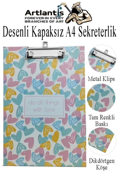 Desenli Sekreterlik Kapaksız A4 1 Adet Renkli Desenli A4 Kapaksız Sekreterlik Klipsli Metal Mekanizmalı 80 Yaprak Kapasiteli - 7