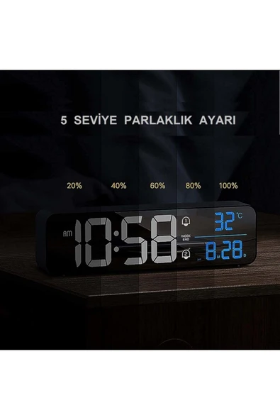 Hd Led Ekranlı Aynalı Elektronik Saat Sıcaklık Tarih Dijital Masa Saati - 3