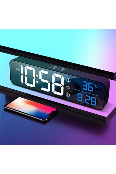 Hd Led Ekranlı Aynalı Elektronik Saat Sıcaklık Tarih Dijital Masa Saati - 2
