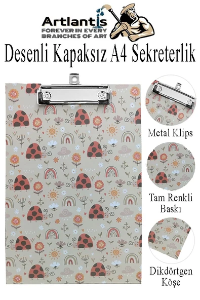 Desenli Sekreterlik Kapaksız A4 1 Adet Renkli Desenli A4 Kapaksız Sekreterlik Klipsli Metal Mekanizmalı 80 Yaprak Kapasiteli - 2
