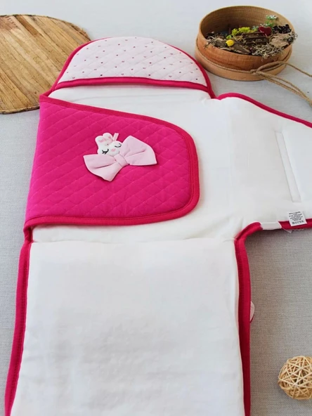 Yenidoğan Açılır Kucaklı Fiyonk Detay Ayaklı Kız Bebek Kundak Pembe - 2