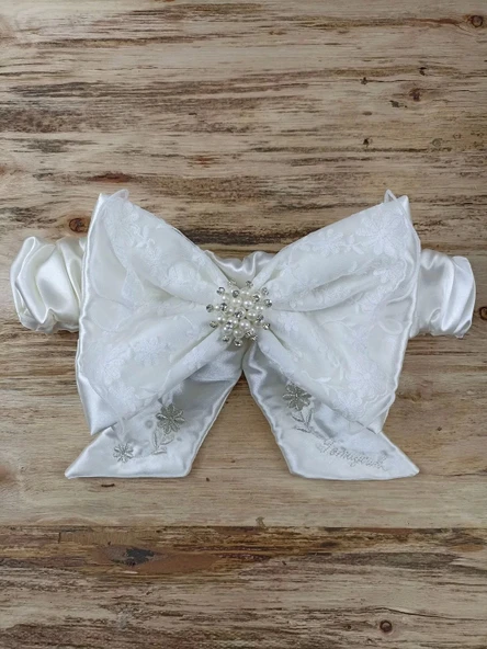 Yenidoğan İpek Venüs Taç Nakışlı Delüks Kundak Bebek Battaniyesi Ekru - 5