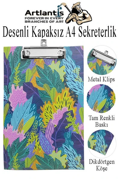 Desenli Sekreterlik Kapaksız A4 1 Adet Renkli Desenli A4 Kapaksız Sekreterlik Klipsli Metal Mekanizmalı 80 Yaprak Kapasiteli - 6