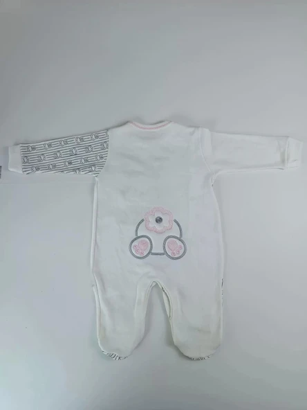 0-3 3-6 Ay Minik Tavşan Nakışlı Boydan Çıtçıt Kapamalı Kız Erkek Bebek Tulumu Ekru - 4