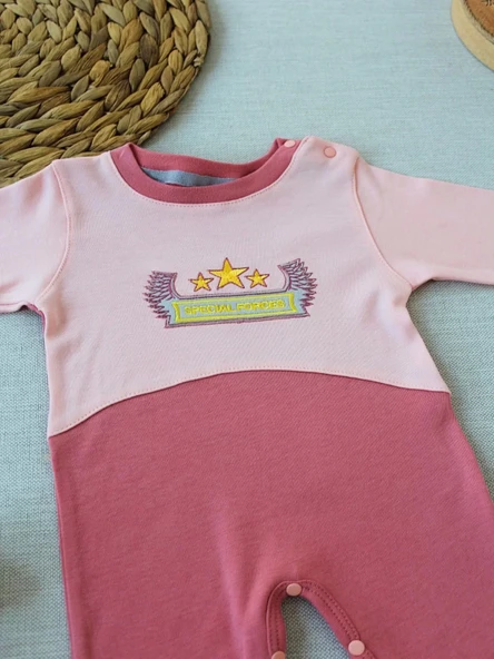 3-6 9-12 12-18 Ay Özel Kuvvetler Nakışlı Bere Şapkalı Kız Erkek Bebek Tulumu Gül Kurusu - 2