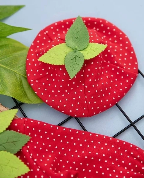 3-6-9 Ay Çilek Bebekler Penye Kumaş Şapkalı Bileklik Hediyeli Uzun Kollu Kız Erkek Bebek Tulumu Kırmızı - 2