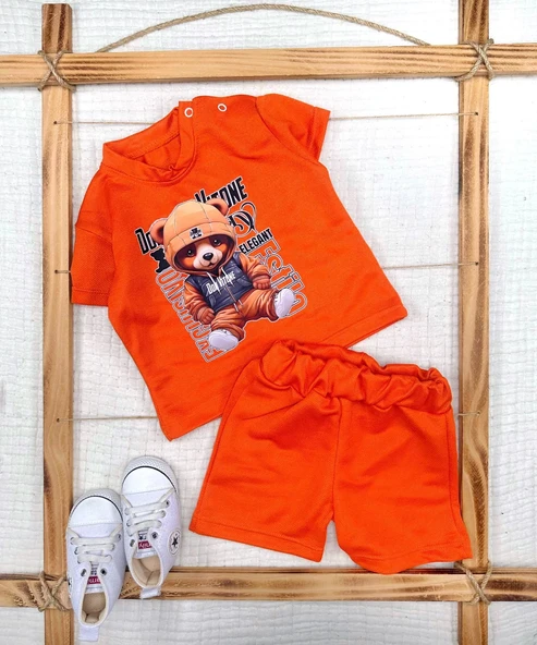 9-12-18-24 Ay Dansçı Ayıcık Baskılı Şortlu Kısa Kollu Tişört 2li Erkek Bebek Takımı ürün görseli