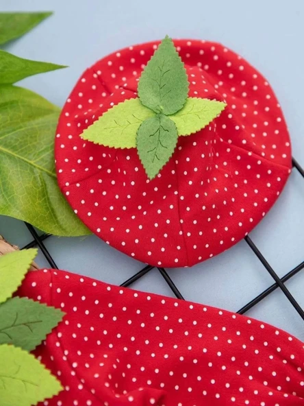 3-6-9 Ay Çilek Bebekler Penye Kumaş Kısa Kollu Kız Erkek Bebek Tulumu Kırmızı - 4