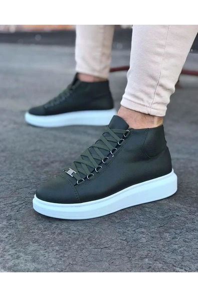 032 Haki Bağcıklı Sneakers  Yarım Bilek Bot