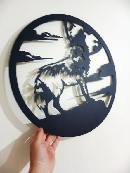 Motto Dekor Lazer Kesim Metal Kurt Görselli Duvar Dekoru 49x49 cm - 4