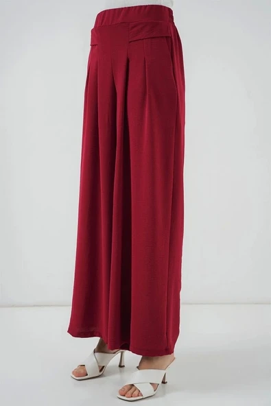 Geniş Paça Pileli Pantolon 6718 - Kırmızı - 4