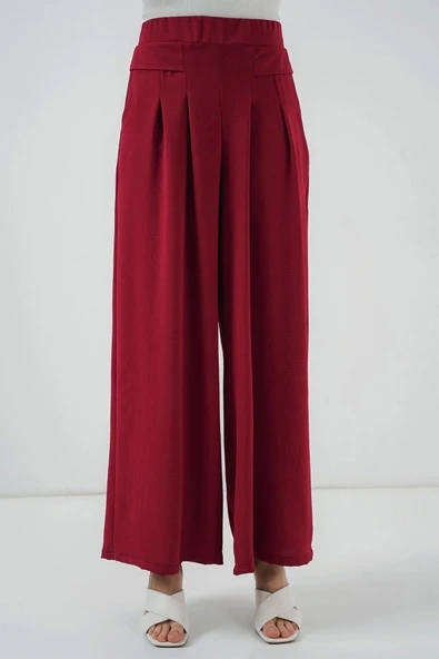 Geniş Paça Pileli Pantolon 6718 - Kırmızı - 3