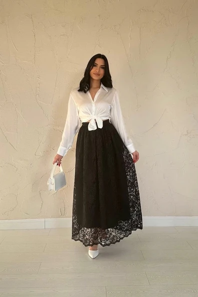 Siyah Dantelli Uzun Etek - 3