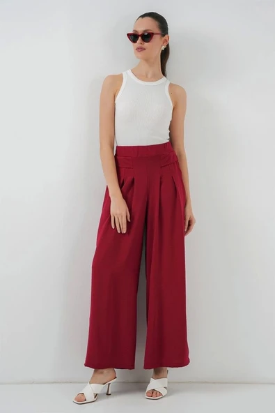 Geniş Paça Pileli Pantolon 6718 - Kırmızı - 2