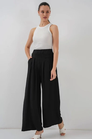 Geniş Paça Pileli Pantolon 6718 - Siyah - 2