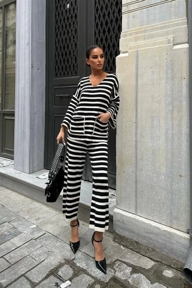 Candy Çizgili Straight Fit Pantolon Takım 9705-015 - 7