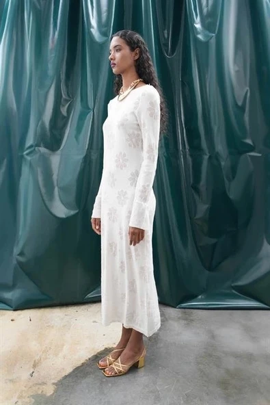 Belen Çiçek Desenli Maxi Boy Elbise 2793 - Resim 8