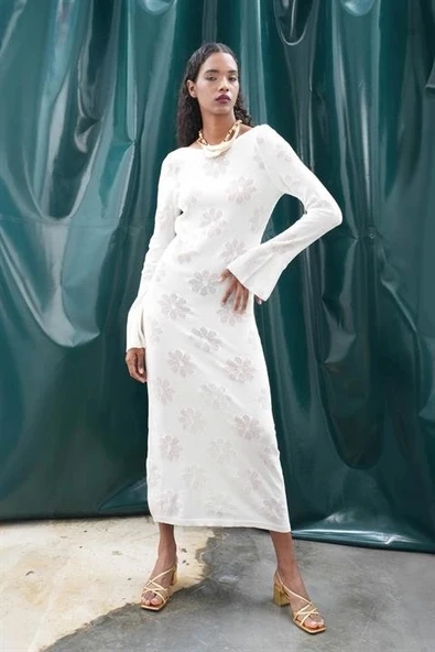 Belen Çiçek Desenli Maxi Boy Elbise 2793 - Resim 2
