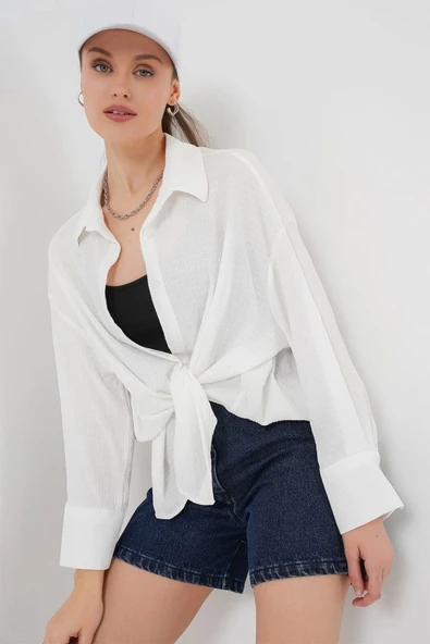 Örme Oversize Gömlek 20264 - Beyaz - 3