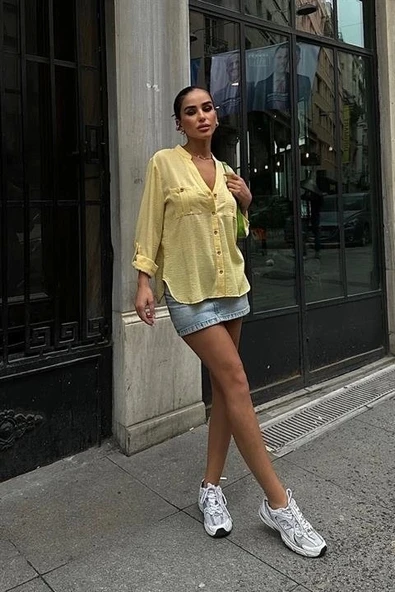 Poulina Flamlı Keten Gömlek 3257-08 - 5