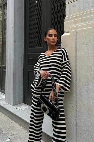 Candy Çizgili Straight Fit Pantolon Takım 9705-015 - 6