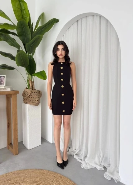 Katalina Gül Düğmeli Elbise - 8