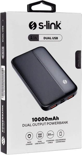 S-link Ip-G10N 10000Mah Micro+Type C Girişli Powerbank Siyah Taşınabilir Pil Şarj Cihazı - Resim 3