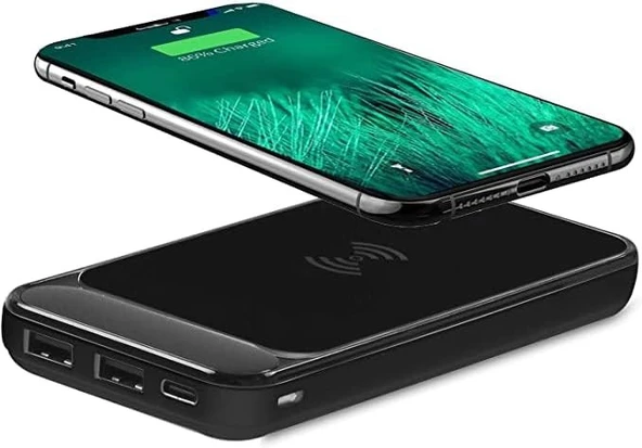 S-link IP-217W 10000mAh Powerbank 2 Usb Port Siyah Kablosuz LCD Ekranlı Taşınabilir Pil Şarj Cihazı - Resim 2