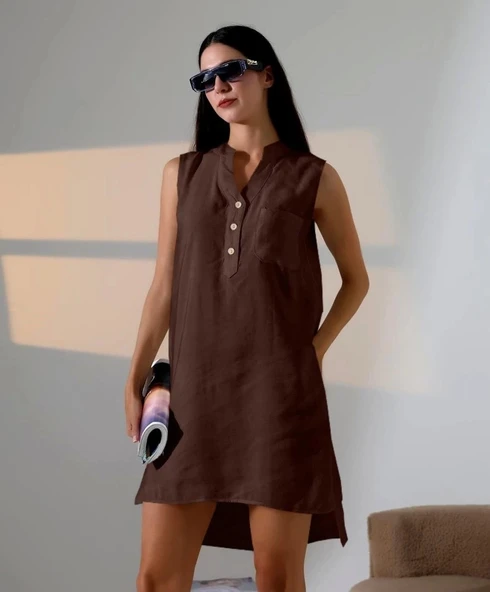 Düğme Detaylı Mini Elbise
