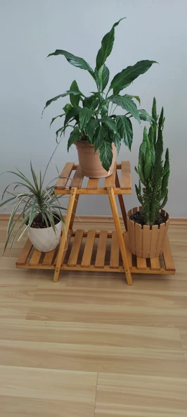 Kayın ahşap çiçeklik raf 2 katlı - 7