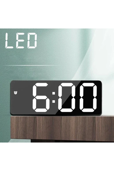 Aynalı Alarm Saat Takvimli Termometre Led Dijital Modern Masa Saati - 2